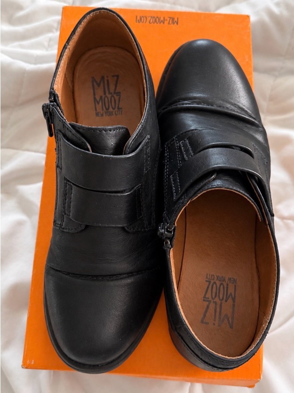 Miz Mooz Liam - Black Leather Zip-Closure Slip-On Loafers